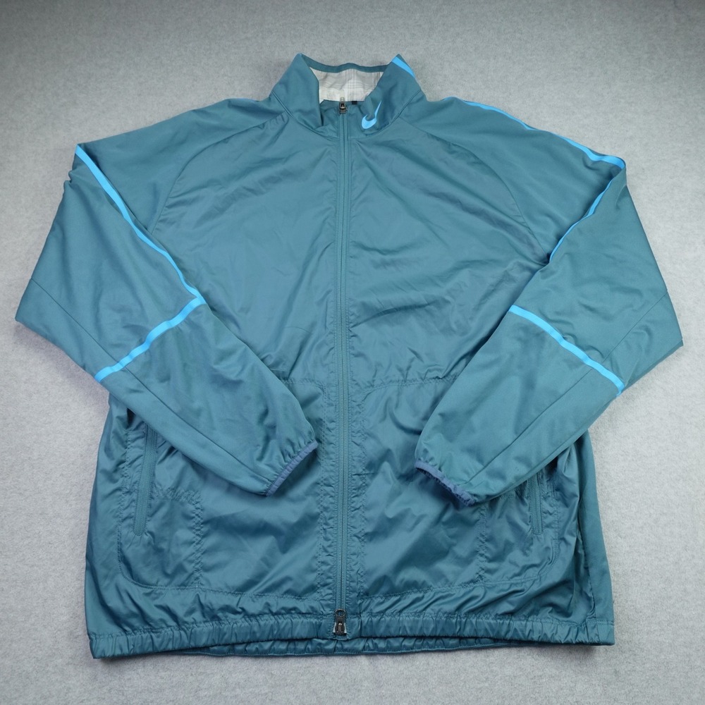 Nike Golf Windbreaker Mens XL Teal Blue Athletic Full Zip USAA Logo Jacket